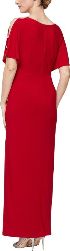 Alex Evenings Women's Plus Size Long Knot Dress with Embellished Short Sleeve