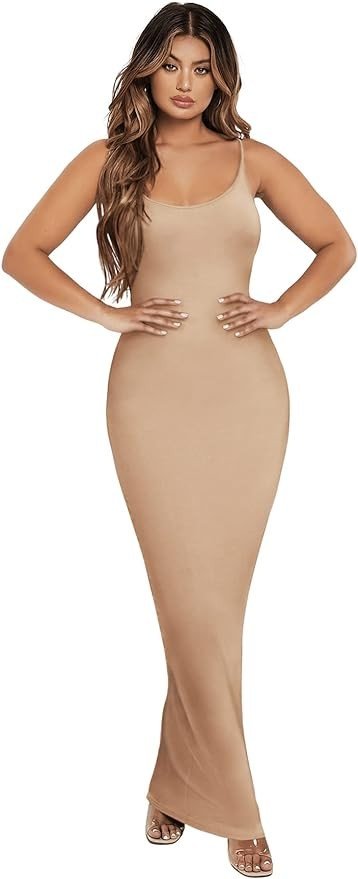Verdusa Women's Sleeveless Long Bodycon Maxi Tank Scoop Neck Casual Pencil Dress