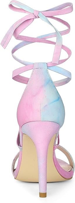 Allegra K Women's Tie Dye Lace Up Stiletto Heel Sandals