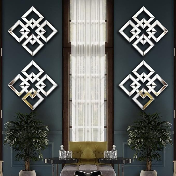 QMDECOR Square Mirrored Wall Decor Decorative Mirror 12x12 inches Modern Fashion DIY Silver Wall-Mounted Mirrors Visit the QMDECOR Store
