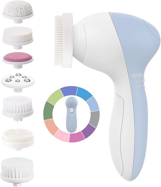 Facial Cleansing Brush Face Scrubber: COSLUS 7in1 JBK-D Electric Exfoliating Spin Cleanser Device Waterproof Deep Cleaning Exfoliation Rotating Spa Machine - Electronic Skin Care Wash Spinning System