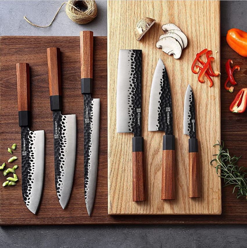 KEEMAKE Kitchen Knife German Stainless Steel Sharp Chef Meat Cutlery Wood Handle