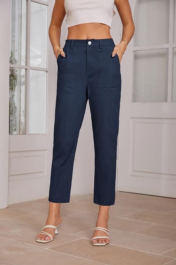 GRACE KARIN Women's Cropped Work Pants High Waisted Business Casual Tapered Leg Trousers with Pockets