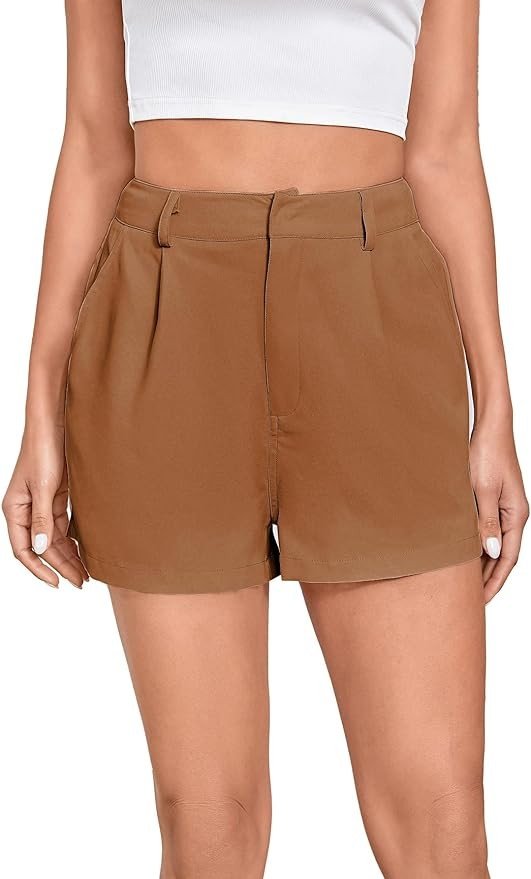 WDIRARA Women's High Waisted Button Wide Leg Casual Shorts with Pockets