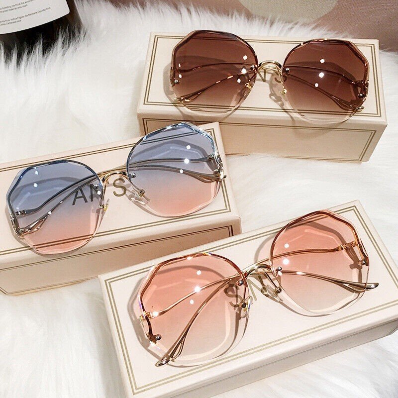 UV400 Luxury Rimless Sunglasses Women Ladies Fashion Oversize Gradient Shades