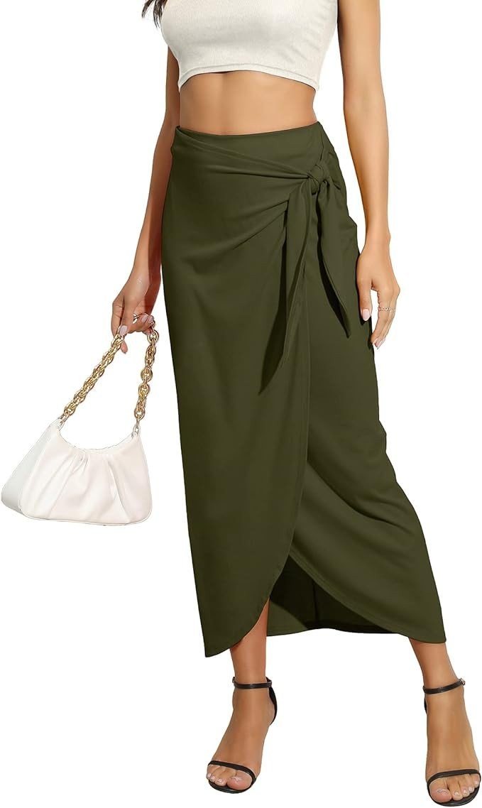Witsmile Women’s Maxi Skirt High Waist Wrap Pencil Long Skirts for Women Slim Boho Draped Front Bodycon Dresses