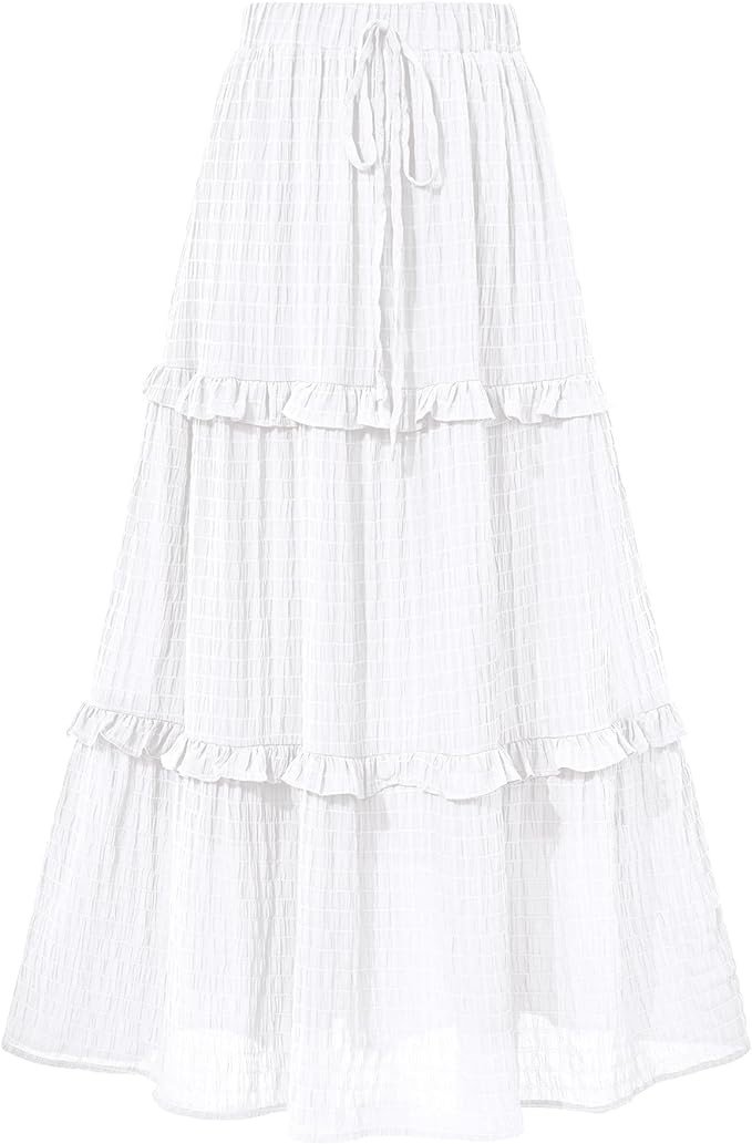 BTFBM Women's Long Summer Skirt 2024 Elegant High Waist Cocktail Party Wedding Guest Dress Flared A-Line Midi Skirts