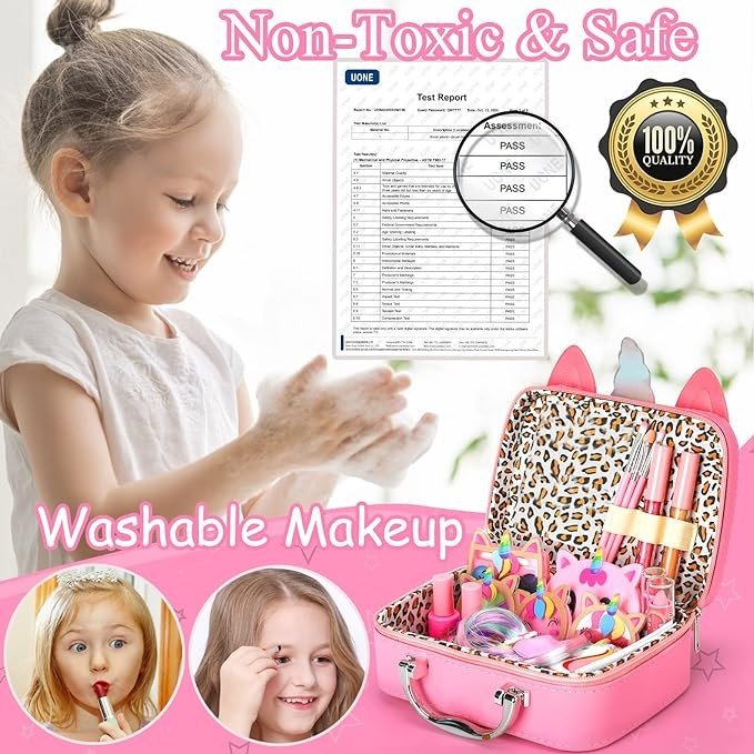 Kids Washable Makeup Girls Toys - Girls Makeup Kit for Kids Make up Set Real Makeup for Kid Little Girls Toddlers Children Princess Christmas Birthday Gifts Toys for 3 4 5 6 7 8 9 10 Year Old Girls
