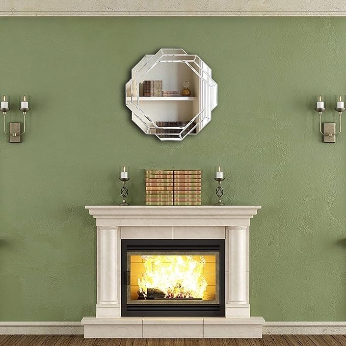 FYWDGLART Hlartdecor Helicoid Frameless Beveled Decor Silver Polished Mirror for Wall Decorating(23.6X23.6inches).HFY Hexagon Decorative Mirror.