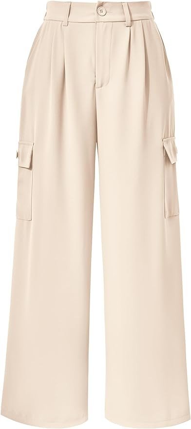 Pretty Garden Womens Business Pants Wide Leg High Waisted Capris Straight Long Work Trousers With Pockets