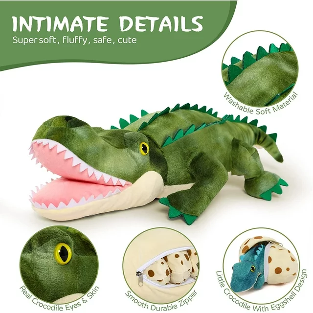 MorisMos 24" Alligator Stuffed Animal Mommy Stuffed Crocodile with 3 Babies and 3 Eggs