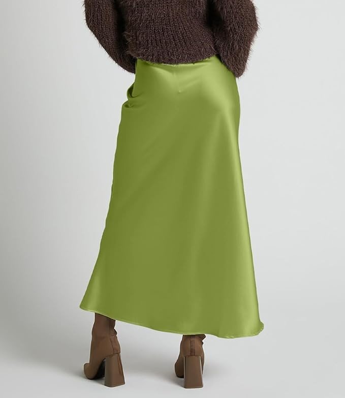 VividMosaic 2024 Satin High Waisted Maxi Skirt Silk A-Line Spring Summer Casual Long Skirts for Women