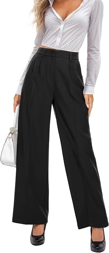 GRECERELLE Wide Leg Pants for Women Casual High Waisted Pants for Woman Business Work Trousers Palazzo Dress Pants