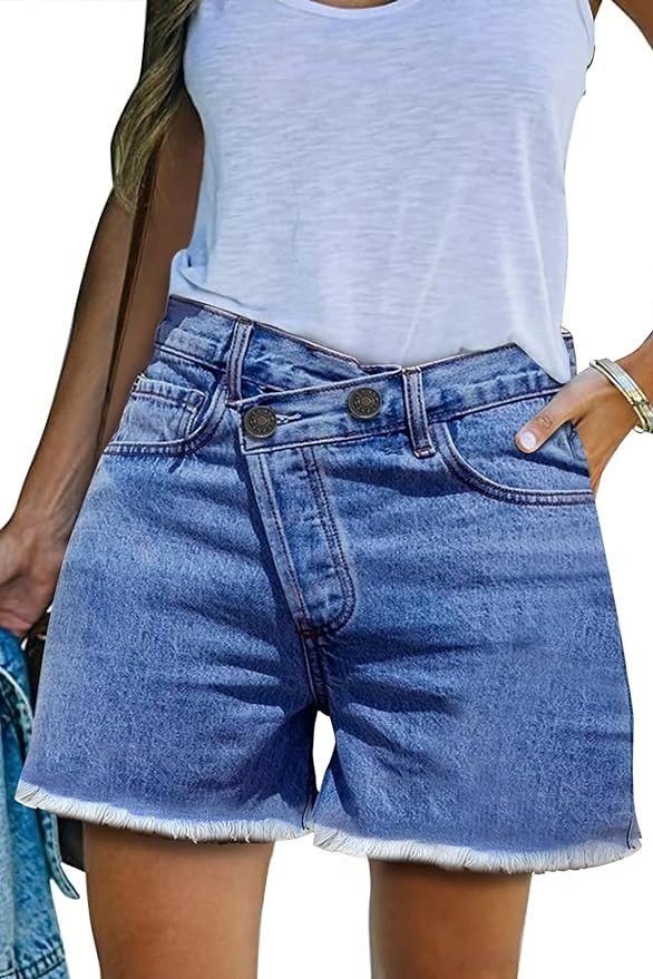 NEYOUQE Women's Casual Fashion Denim Shorts High Waisted Ripped Short Jeans Stretchy Drawstring Elastic Waist Jean 2024
