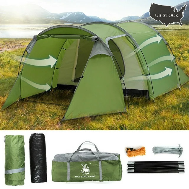 4/5 Person Family Tunnel Tent for Camping,iClover 2 Room Ultralight Backpacking Tent with Front Vestibule, Waterproof Double Layer Classic 4 Season Tents, Easy Setup for Outdoor Sports