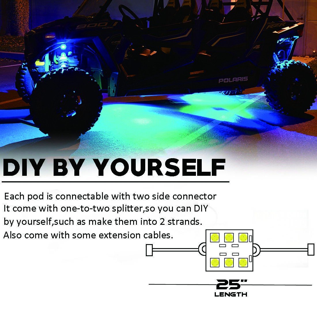 Car Wireless RGB-W LED Rock Light Kit Remote & Phone Control Brake Mode Music
