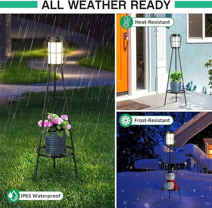 VISFLAIR 2 Pack Solar Lights with Plant Stand, Solar Floor Lamps, Waterproof Solar Powered Outdoor Lights Flower Shelf for Patio Porch Deck Yard Garden Decor