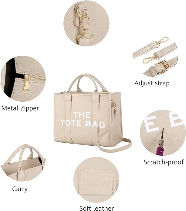 The Tote Bag for Women, PU Leather Tote Bag, Shoulder, Crossbody, or Handheld Bag for School, Office, Travel (10.6X13X6.3in)