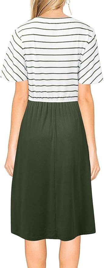 MEROKEETY Women's 2024 Summer Striped Ruffle Sleeves Tie Waist Pockets Casual Swing Midi Dress