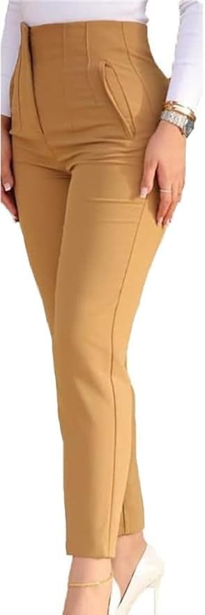 BIRW Womens Stretchy High Waisted Pants Trendy Skinny Business Work Casual Pencil Trousers with Pockets