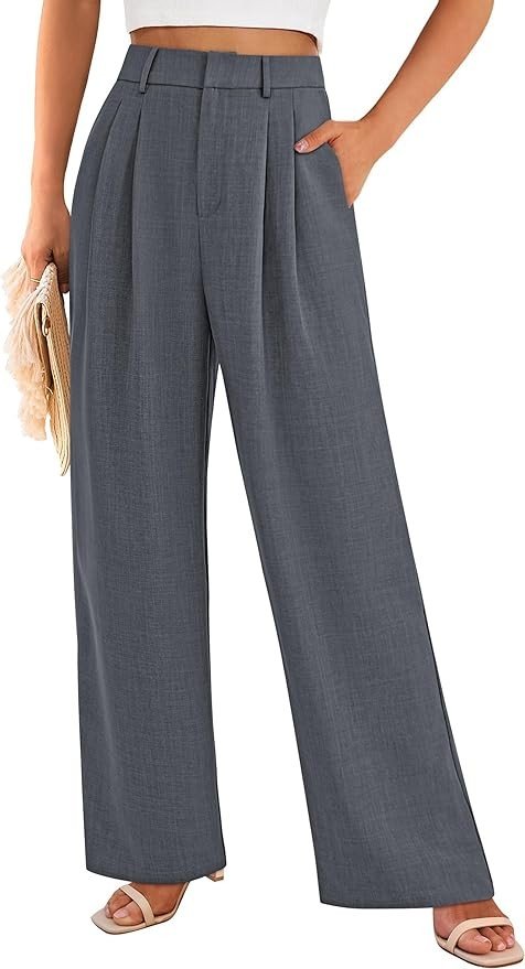 Pretty Garden Womens Elastic High Waisted Straight Leg Business Trousers Slacks With Pockets