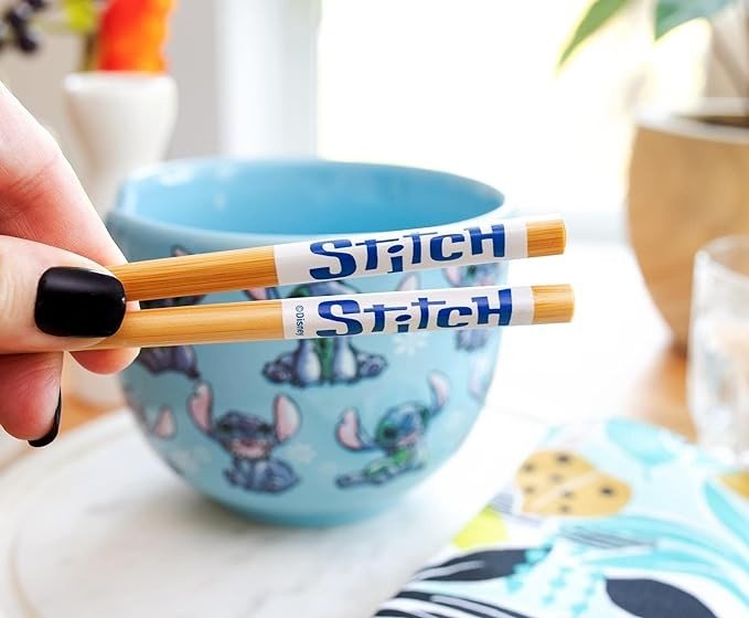 Silver Buffalo Disney Lilo & Stitch Japanese Ceramic Dinnerware Set | Includes 20-Ounce Ramen Noodle Bowl and Wooden Chopsticks