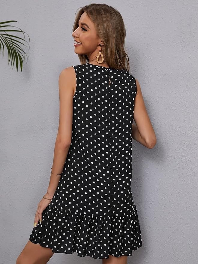 SOLY HUX Women's Ruffle Hem Sleeveless Tank Dress Round Neck Casual Smock Summer Mini Dresses