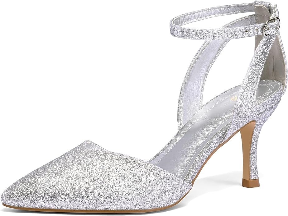 mysoft Women's Pumps Shoes Pointed Toe Kitten Low Heels Stiletto Ankle Strap Closed Toe Wedding Party Dress Sandals