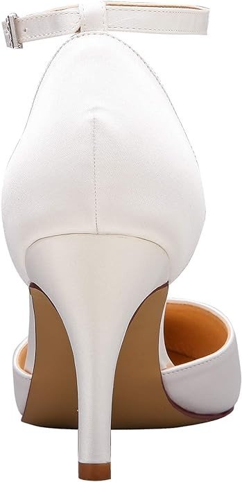 ELEGANTPARK Women Pointed Toe High Heel Pumps Satin Ankle Strap Wedding Bridal Evening Party Dress Shoes