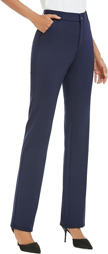 iChosy Women's Stretchy Straight Leg Dress Work Pants Business Office Casual Slacks with Pockets
