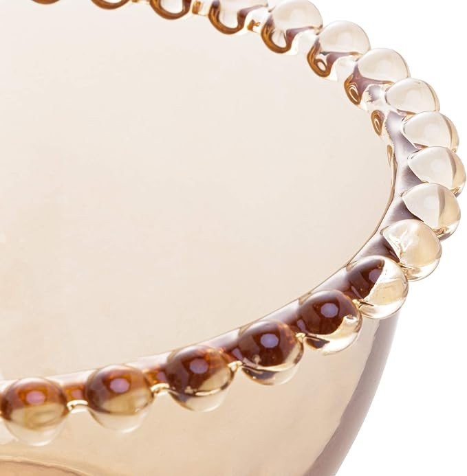 WOLFF - Pearl Beaded Crystal Dessert Bowls Set of 4 - Candy Bowls, Ice Cream, Popcorn and Cereal Serveware Set - Luxury Glassware, Hosting Adornments, Dinner and Tableware Accessories -Amber,15" each