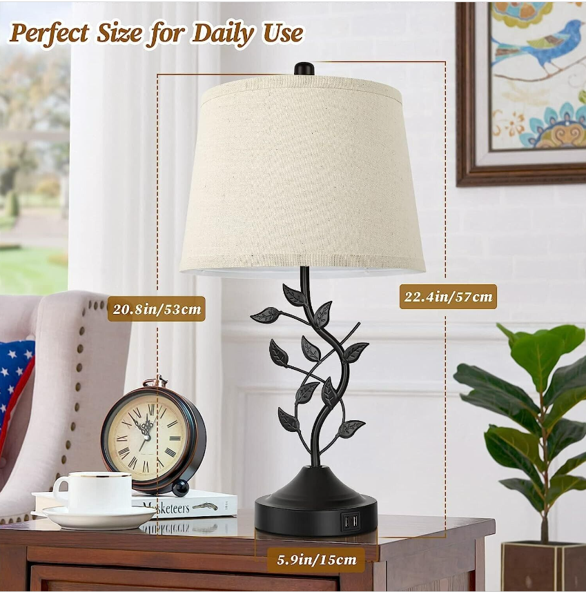 3-Way Dimmable Touch Traditional Table Lamps,Set of 2,with 2 USB Charging Ports