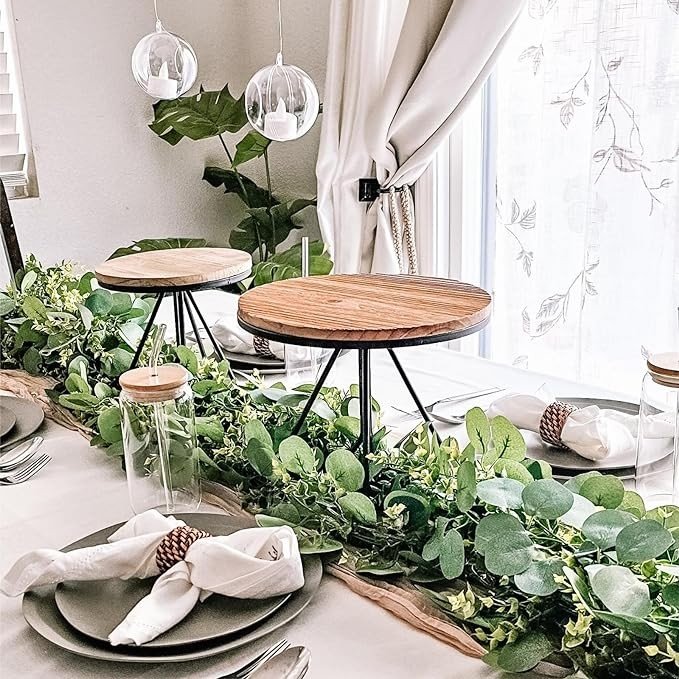 CQURE 5Pcs Eucalyptus Garland,Artificial Eucalyptus Leaves Table Greenery Garland Wreath Vines for Wedding Party Table Fireplace Bedroom Wall Room Decor