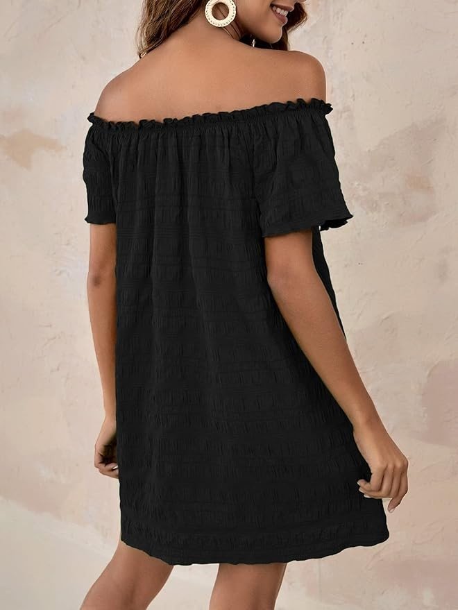 SOLY HUX Women's Sundress Off The Shoulder Short Sleeve A Line Tunic Mini Dress