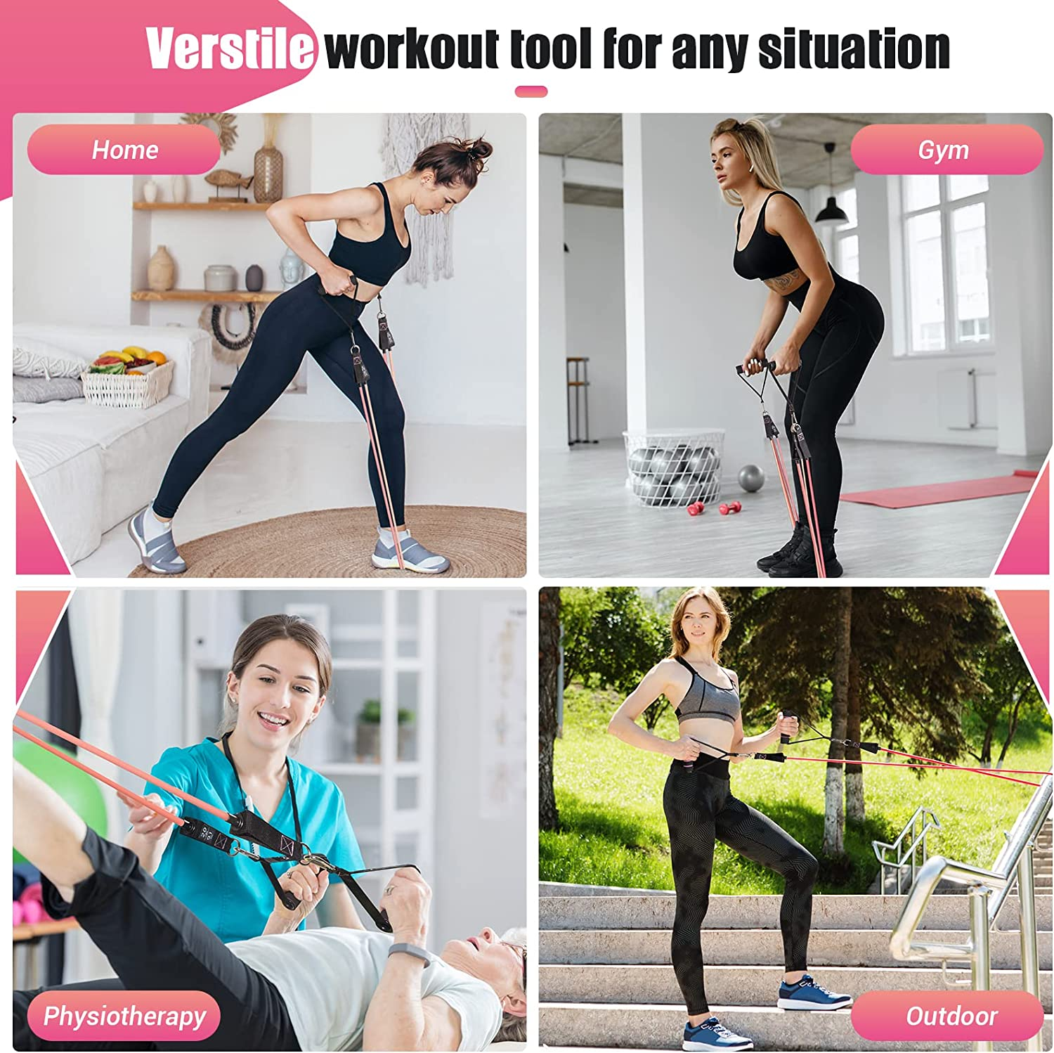 Resistance Bands with Handles for Women, 5 Level Exercise Bands Workout Bands fo