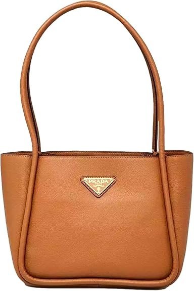 Prada Womens Soft Grain Leather Caramel Brown Small Shopping Shoulder Tote Handbag