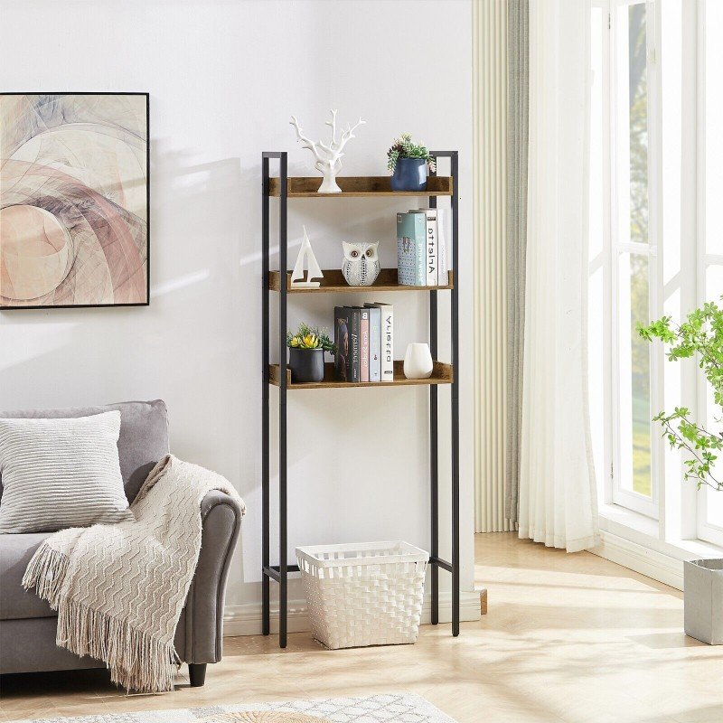 Wooden Over the Toilet Bathroom Storage 3-Tier Shelf Rack Metal Frame Organizer