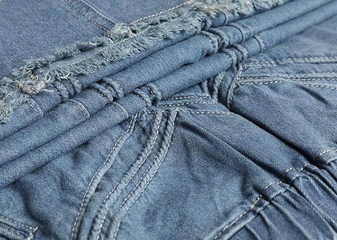 CHARTOU Women's Retro Elastic High Waist Frayed A-Line Maxi Denim Skirt with Pockets