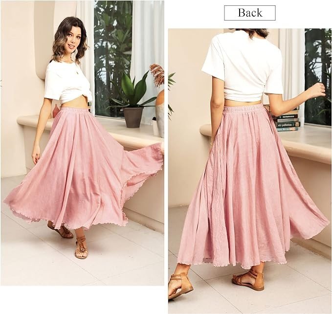 Ezcosplay Women Bohemian Beach A-Line Dress Double Layer Elastic Waist Long Maxi Skirt