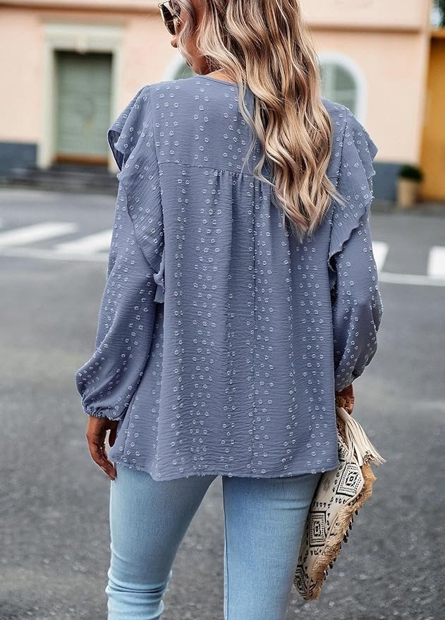 Pretty Garden Womens 2023 Fall Swiss Dot Crochet Loose Fit Tunic Top