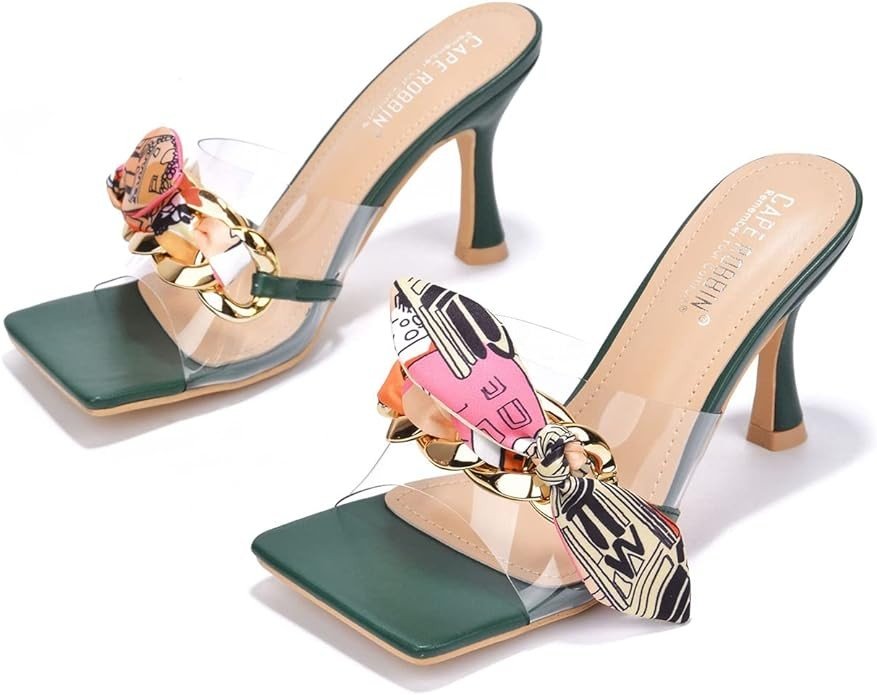 Cape Robbin Concur Sexy Stiletto High Heels for Women, Transparent Square Open Toe Shoes Heels with Bow