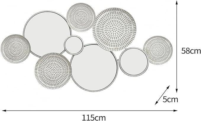 WXFKLDJ Metal Wall Decor with Multi Circle Plates Mirror, Large Modern Wall Art Sculpture Decor for Living Room, Office, Bedroom, Home Decor Gold,Silver