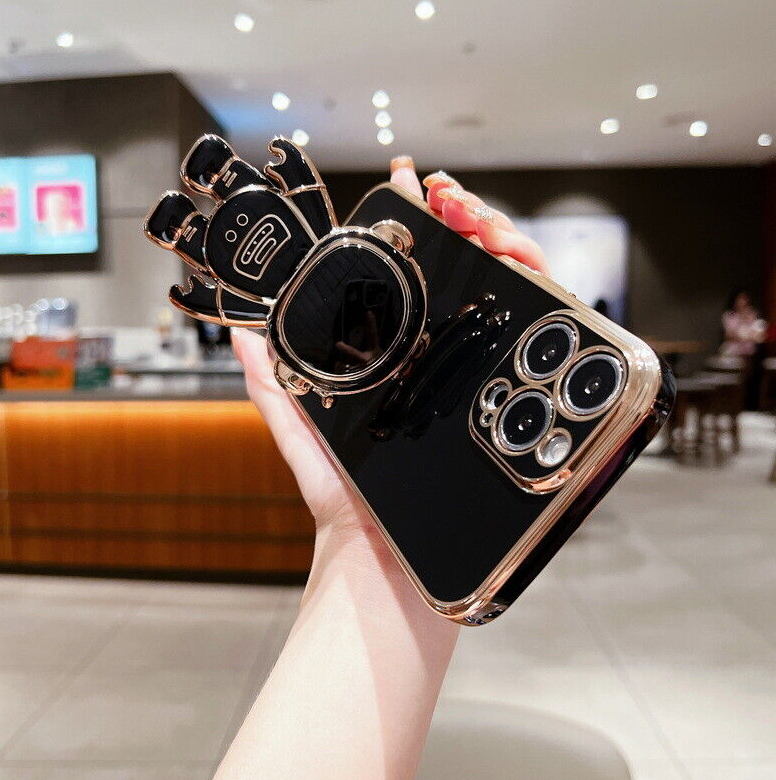 For iPhone 13 12 Pro Max 11 XR XS X 7 8 Plating Silicone 3D KickStand Case Cover