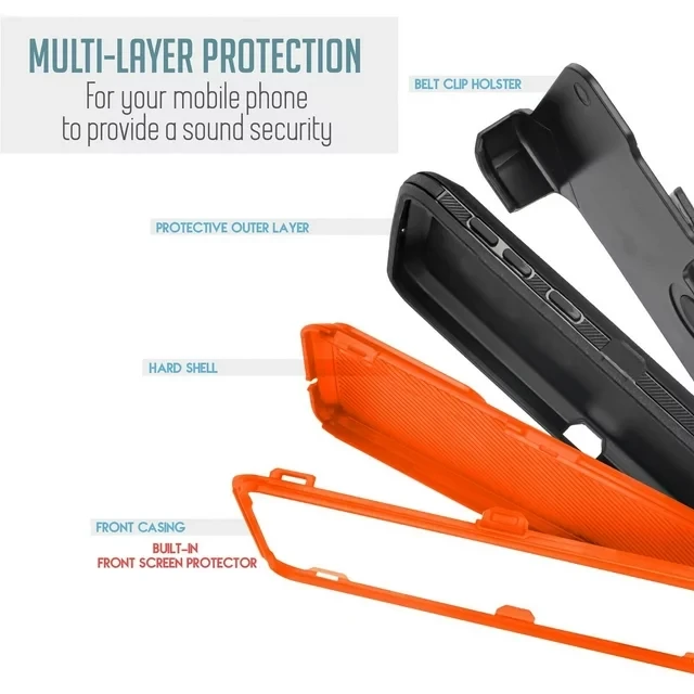 For Samsung Galaxy A14 5G Heavy Duty Rugged Dropproof Full Body Protection Phone Case with Belt Clip Holster & Built in Screen Protector - Camo Orange